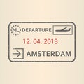 Amsterdam passport stamp. Travel by plane visa or immigration stamp. Vector illustration